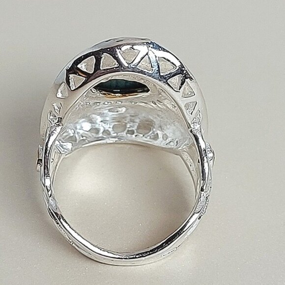 Handmade Natural Malachite‎ 925 Sterling Silver Ring Sz 7.5 - Picture 3 of 8